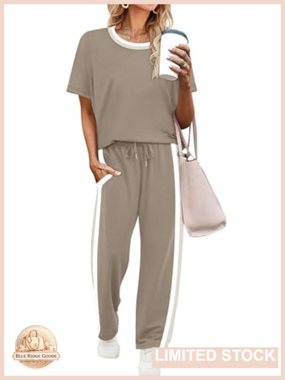 Womens 2 Piece Lounge Set Short Sleeve Top Wide Leg Crop Pants with Pockets